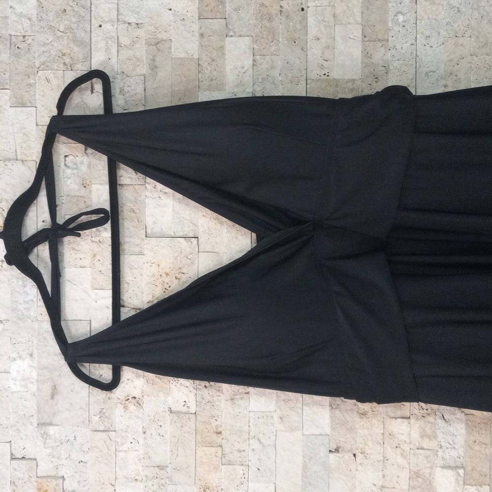 BloomChic Solid Hem Empire Waist Halter Neck Swim Dress - Picture 3 of 16